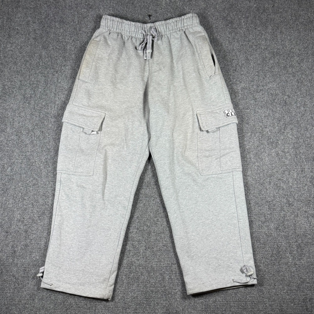 Pro Club Heavyweight Fleece Cargo Sweatpants Mens Small Gray Pockets Grunge Y2K